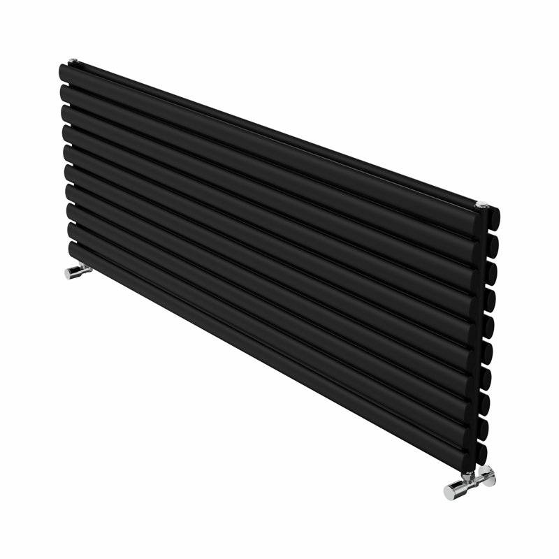 Brunella Oval Panel Radiators, Black, 59cm H x 160cm W x 7.8cm D