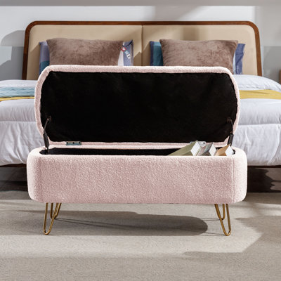 Banc de rangement en fausse fourrure avec pieds en métal