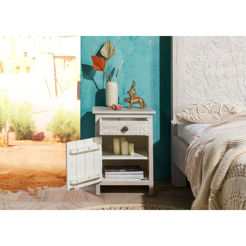 Kashmir 45cm W Solid Wood Bedside Table, Left Orientation