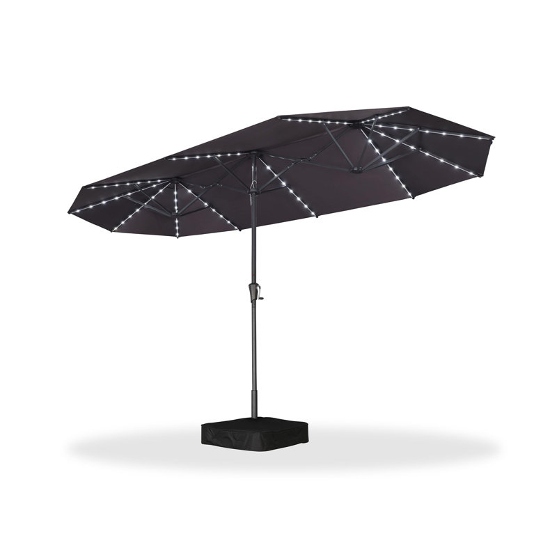 Parasol de terrasse à double face 13 pi avec base incluse Parasol de table rectangulaire avec manivelle pour terrasse de jardin