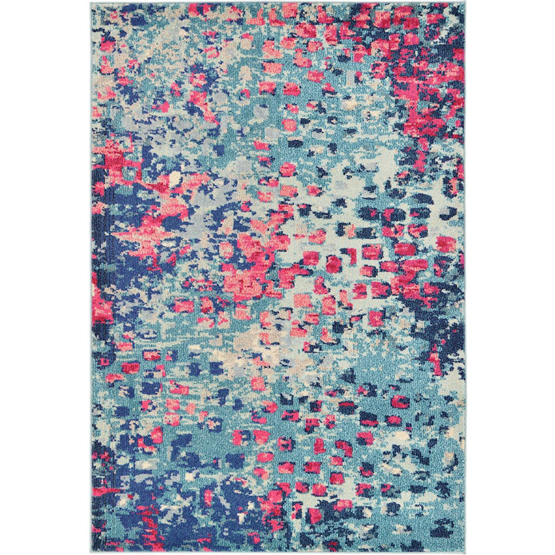 Tapis bleu à motif géométrique Meadow, Rectangle 7 pi x 10 pi