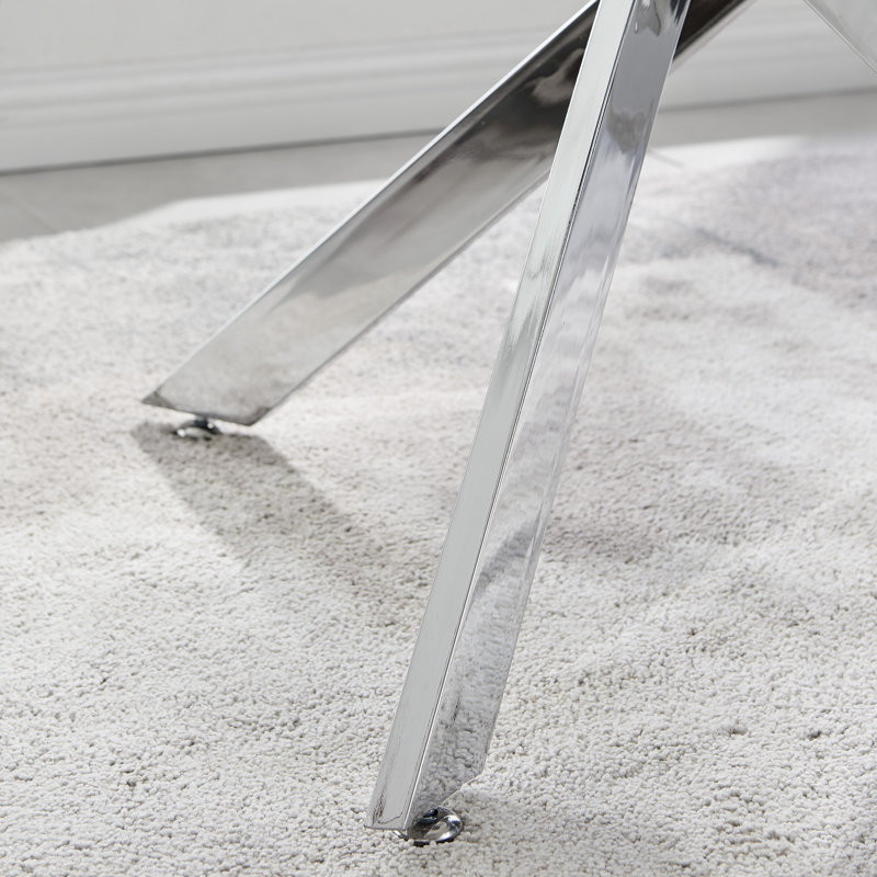 Chowchilla Luxury Rectangular Dining Table in Glass and Chrome Metal - Modern Statement Design