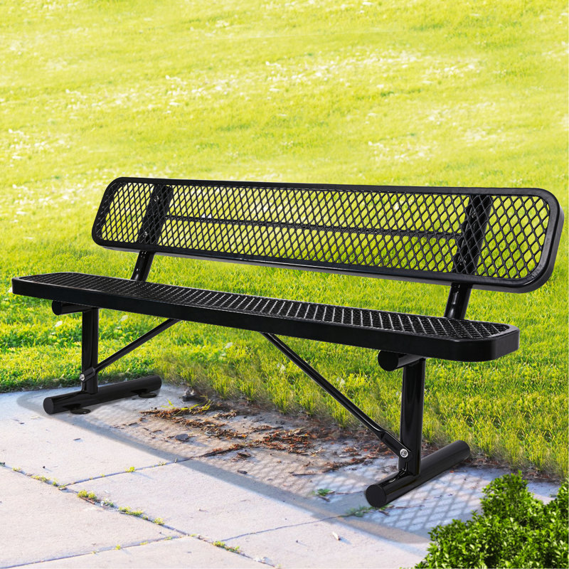 Banc d'extérieur en acier avec dossier, Noir