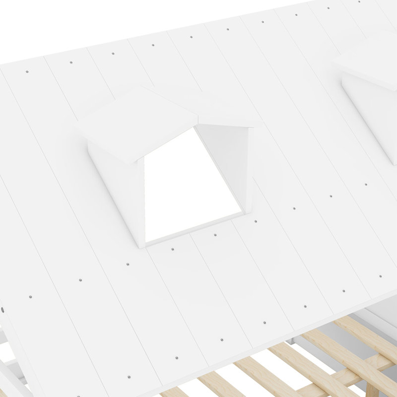 Structure de lit en bois, Double, Blanc / Blanc