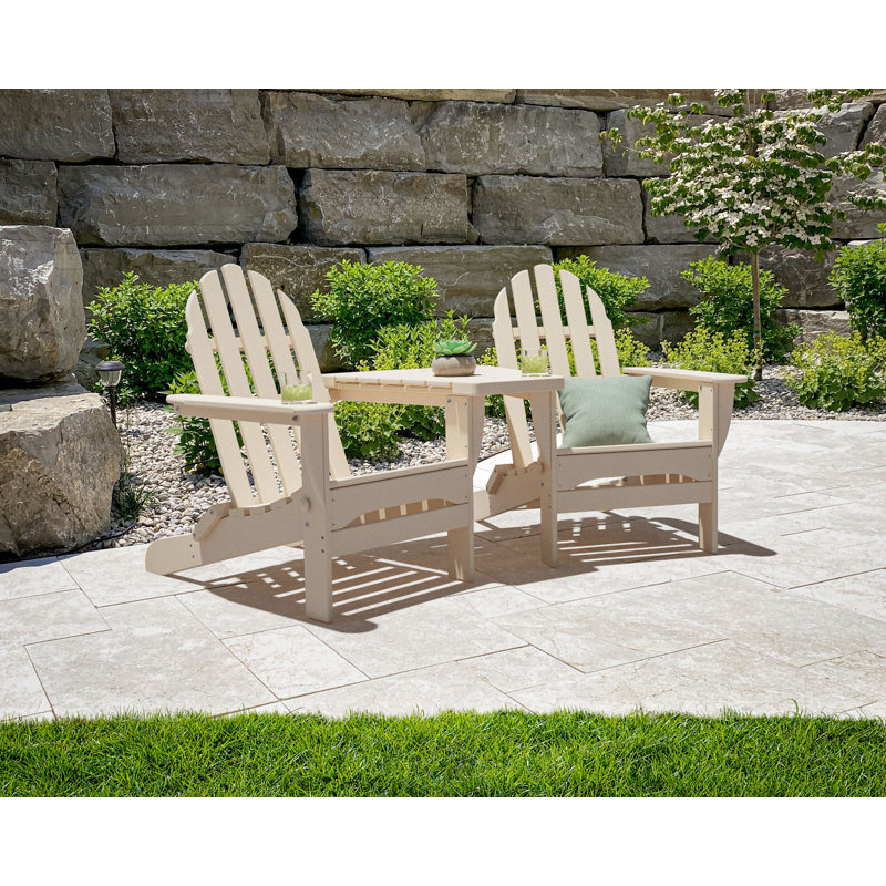 POLYWOOD Classic Folding Adirondacks with Angled Connecting Table, White