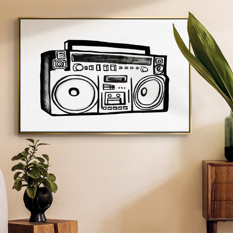 Toile tendue avec châssis Boombox, Encadrement doré, H 25 po x l 37 po x P 2 po