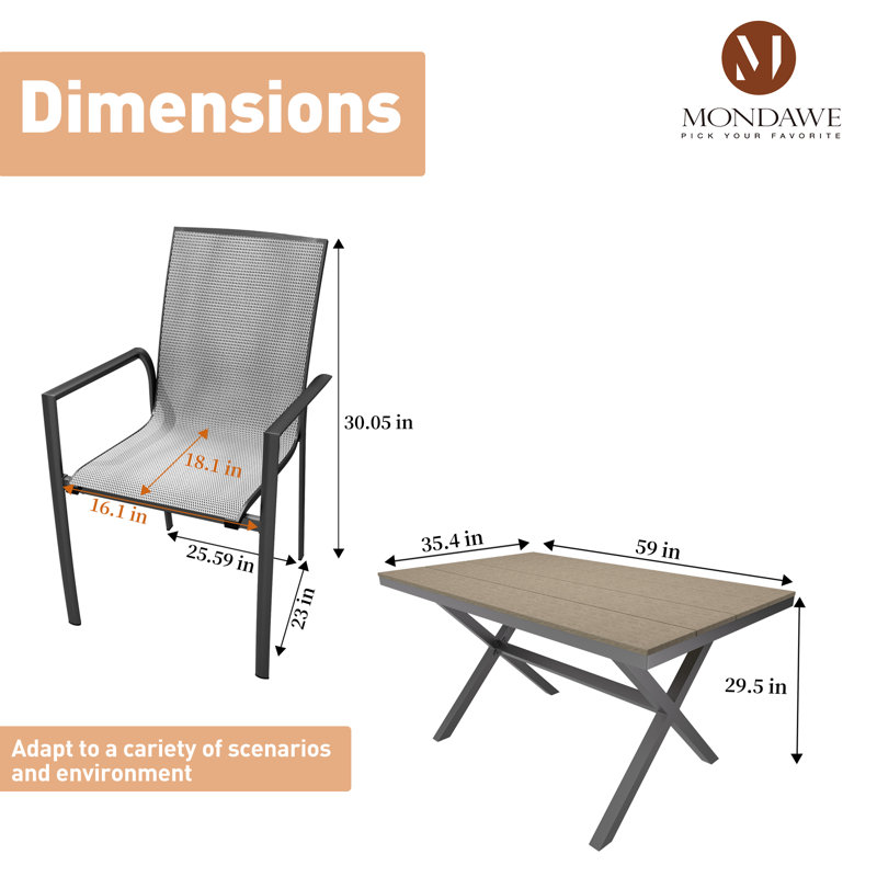 6 - Person Patio Dining Set with Rectangular Table, Bronze