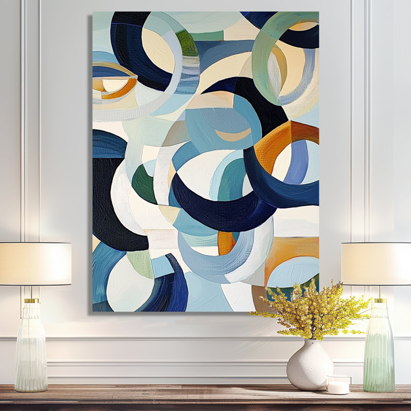 Cubist Blue Reality VI - décoration murale géométrique en métal, impression moderne sur métal, H 32 po x l 16 po
