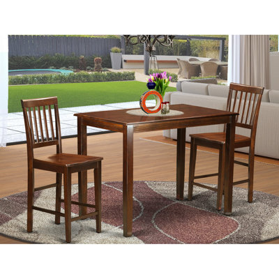 3 Piece Set for Small Spaces Contains a Rectangle Dining Room Table and 2 Wooden Seat Chairs, Mahogany