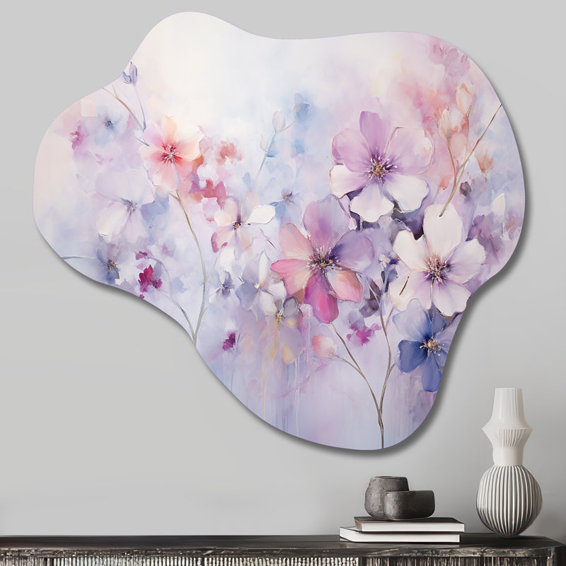 Purple Dreamy Florals I - Cloud Abstract Botanicals Metal Wall Decor, Asymmetrical Metal Wall Sculpture Print