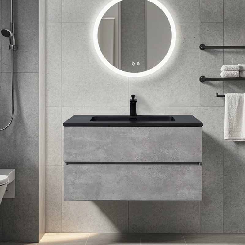 Meuble-lavabo mural mural flottant simple gris, 36"