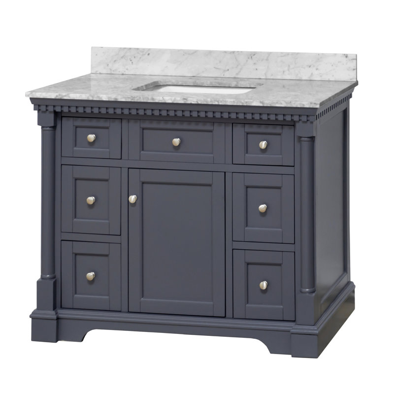 Ensemble de meuble-lavabo simple 42 po Fossen, Gris marine, Marbre de Carrare