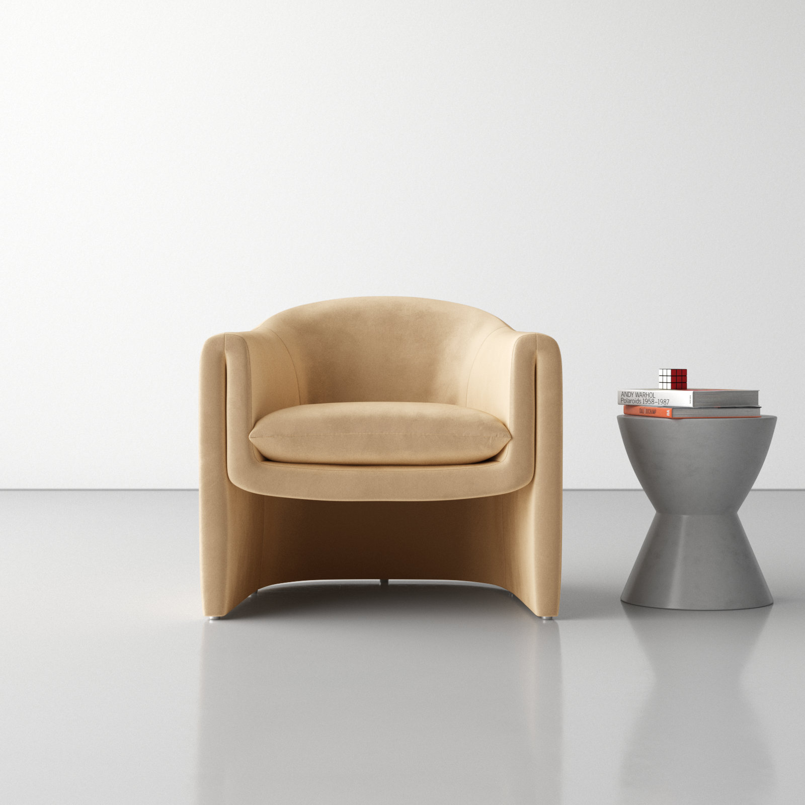 Pollman Upholstered Barrel Chair, Light Brown Velvet