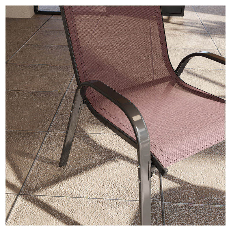 Ensemble de 4 chaises de salle à manger d'extérieur empilables Outsunny, siège de patio en acier brun résistant aux intempéries avec dossier haut
