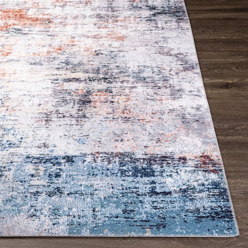 Tapis bleu pâle / rouille Power Loom, Rectangle 9 pi x 12 pi