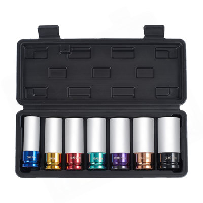 Lug Nut Impact Socket Set 1/2 In Drive Metric 6-Point Deep Socket 7PCS