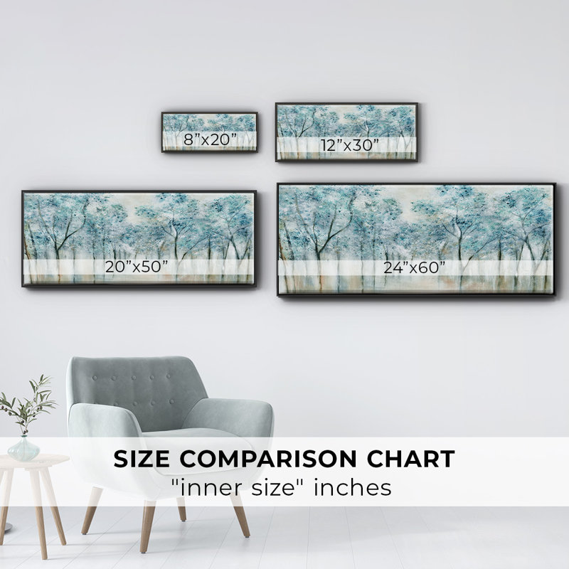 Printemps bleu - reproduction de cadre flottant sur toile, H 20 po x l 50 po x P 1,5 po, Noir