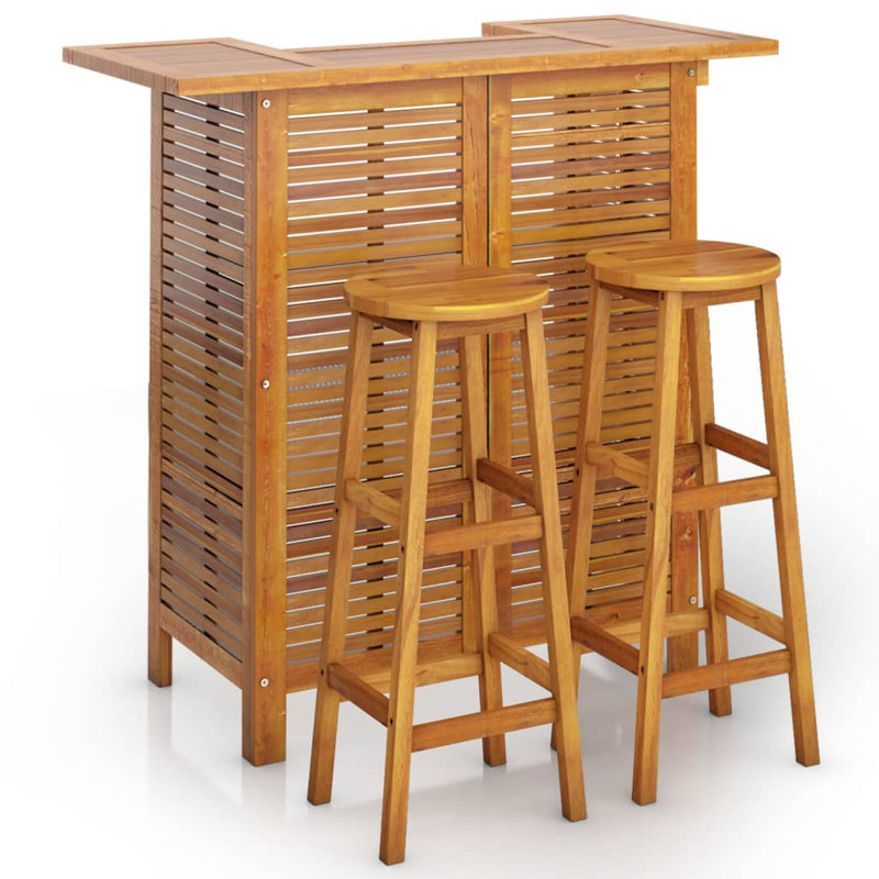 Ensemble de 3 barres de patio en bois d'acacia massif, Brun