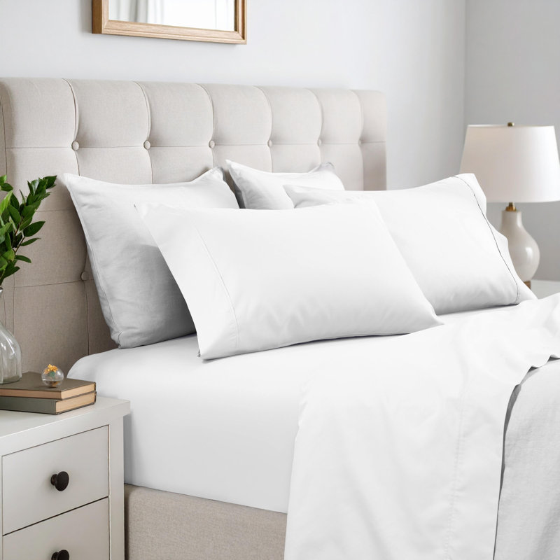 Ensemble de draps en mélange de coton 600 fils Superior, Ensemble de draps pour lit double + drap-housse +, Blanc