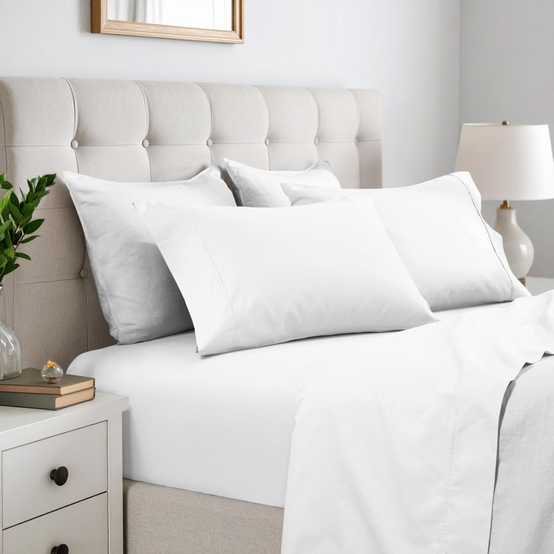 Ensemble de draps en mélange de coton 600 fils Superior, Ensemble de draps pour grand lit + drap-housse + t, Blanc