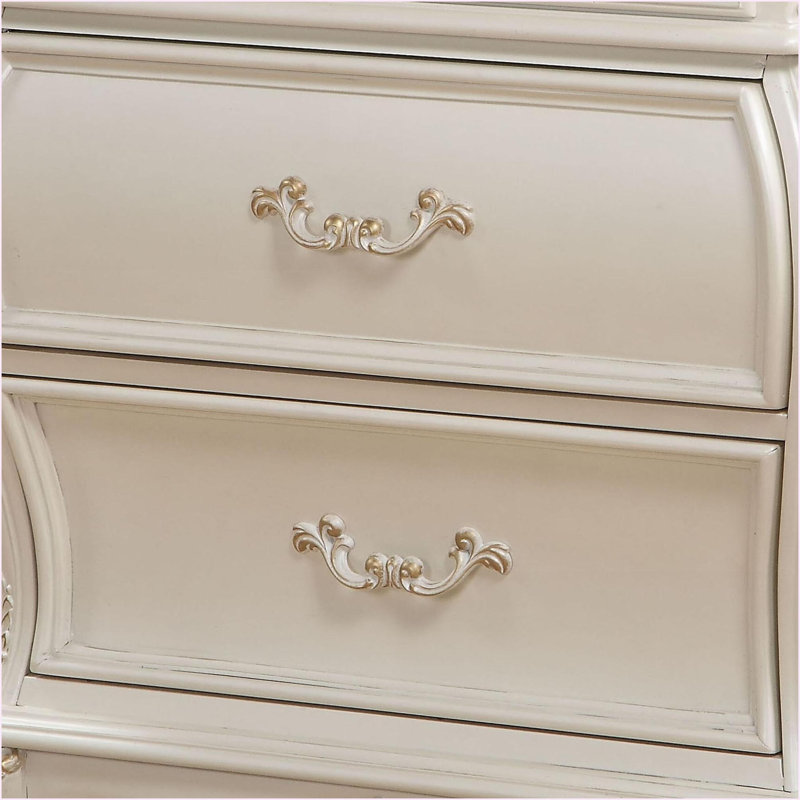 Table de chevet 2 tiroirs Pearl White avec pieds Queen Anne