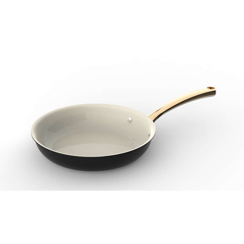 NutriChef 10-Inch Black Ceramic Non-Stick Fry Pan with Golden Handle
