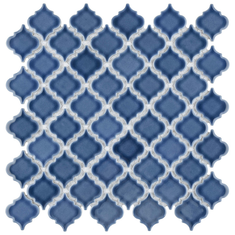 Hudson Tangier 2" x 2" Porcelain Arabesque Mosaic Wall & Floor Tile, Denim Blue