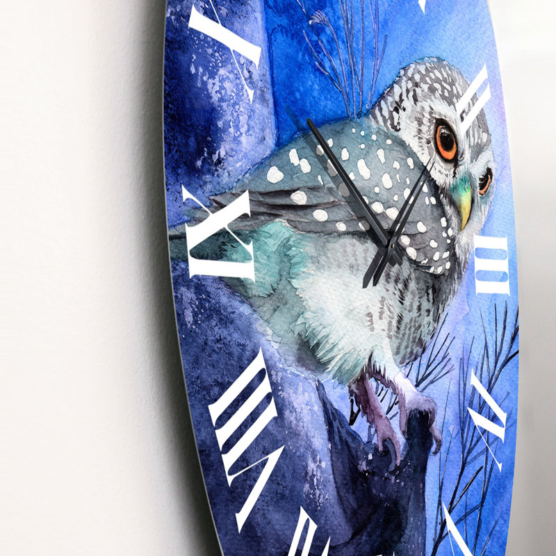 Scène de nuit avec un hibou tacheté - horloge murale traditionnelle, Surdimensionné