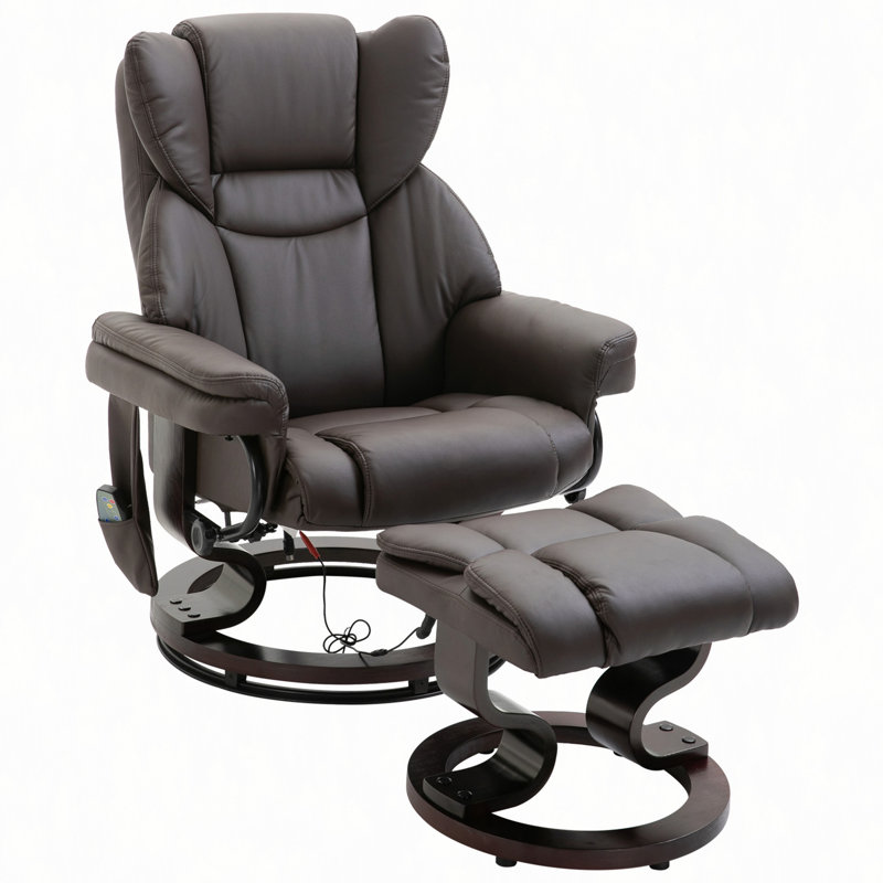 Fauteuil de massage inclinable avec repose-pieds, 10 points de vibration, fauteuil inclinable pivotant à 360 °, fauteuil de salon en similicuir avec poche latérale et télécommande