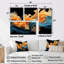 Encre liquide orange vif et turquoise - décoration murale moderne 4 pièces-1594431671-1594431670