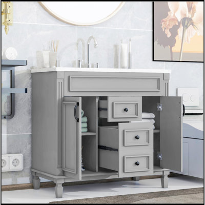Meuble-lavabo moderne de 36 po avec lavabo supérieur, portes à fermeture douce et tiroirs pour un rangement efficace