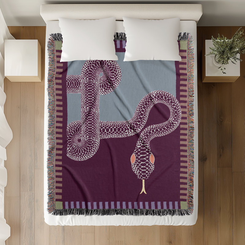 Jeté en mélange de coton Sami Snake, Mauve / bleu, L 60 po x l 50 po