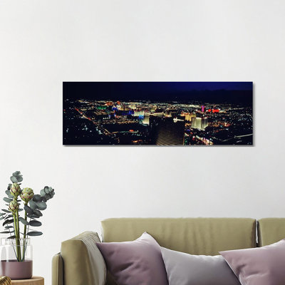 High Angle View Of A City Lit Up At Night, The Strip, Las Vegas, Nevada, USA - Wrapped Canvas Panoramic Print