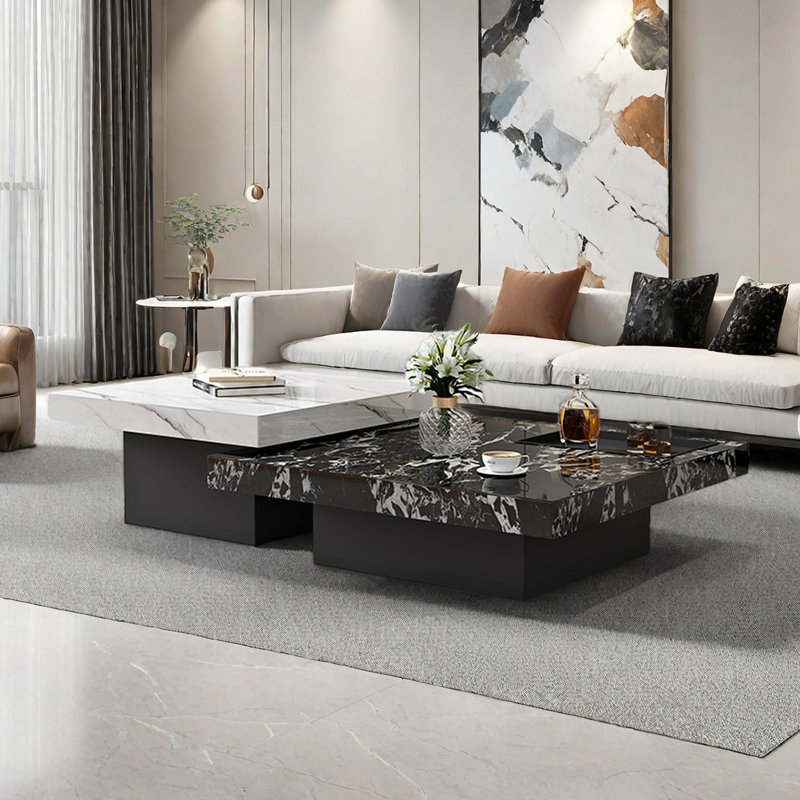 Ensemble de tables basses Modern Rock Plate, H 13,8 po x L 35,4 po x l 35,4 po, Noir / Blanc / Gris