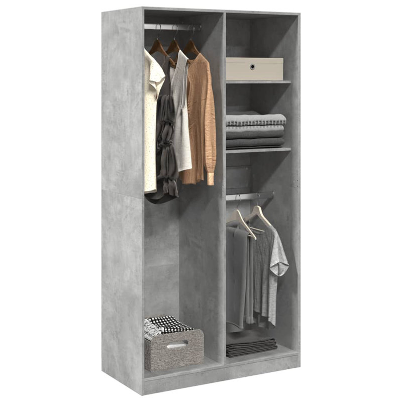 Ruri Manufactured Wood Wardrobe, Concrete Grey, 100 x 50 x 200 cm