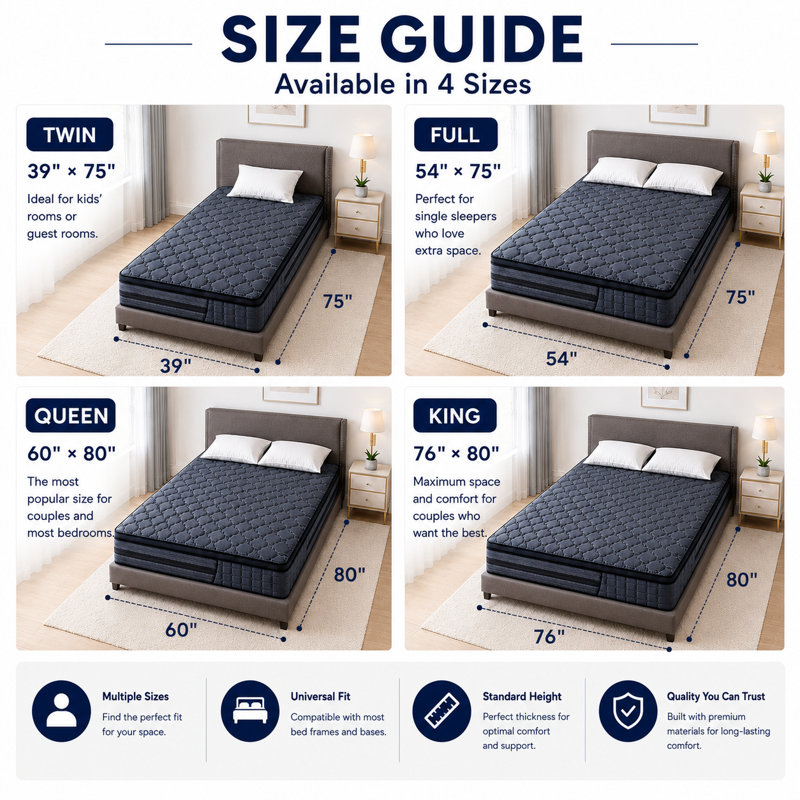Matelas hybride moyen 14 po - Certifié CertiPUR-US, isolement de mouvement, support de refroidissement, Lit simple