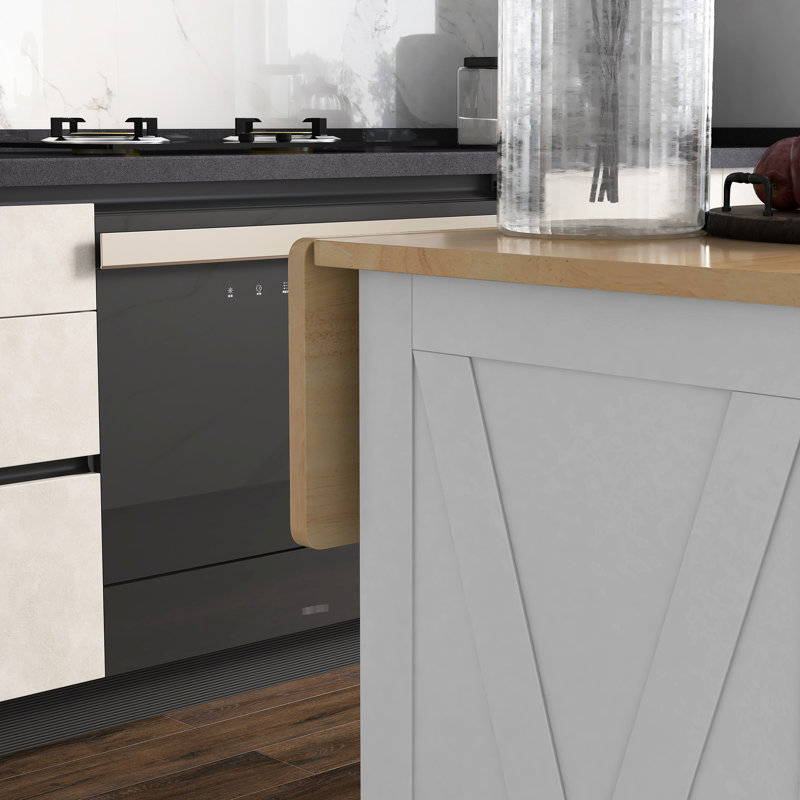 Chariot de cuisine avec armoire pliante Frances - blanc, 2 tiroirs, tablette réglable
