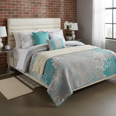 Ensemble de courtepointe en coton 6 pièces avec coussins 6 pièces Aqua