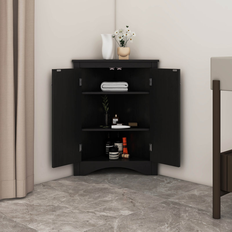 Triangle Bathroom Storage Cabinet With Adjustable Shelves, Black