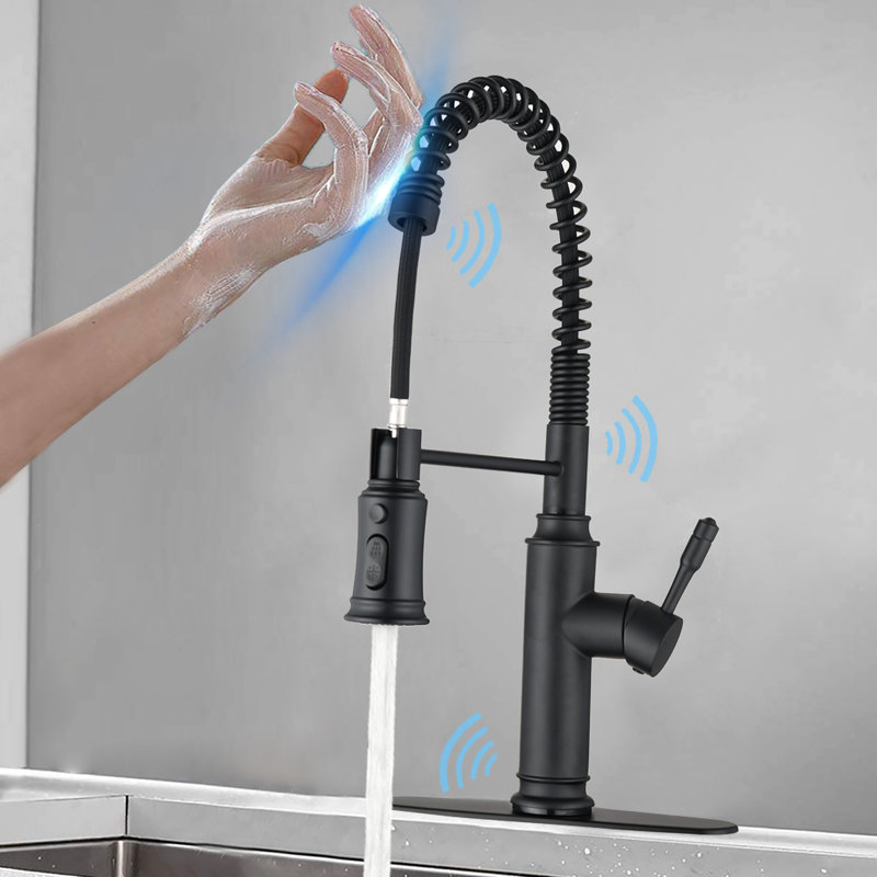 Robinet de cuisine en acier inoxydable mat noir rétractable, buse rotative à 360 degrés pour un nettoyage complet de l'évier, une résistance à la corrosion et à la rouille, une température d'eau facile et un contrôle du débit simple