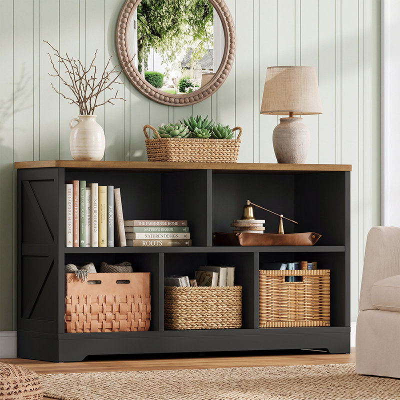 Meuble de rangement bibliothèque avec étagère ouverte à 3 niveaux et bibliothèque à 5 compartiments, meuble d'exposition multifonctionnel pour livres, dossiers et décoration pour bureau à domicile ou salon.