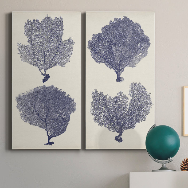 Indigo Seafans I - ensemble de 2 reproductions sur toiles tendues, H 40 po x l 40 po x P 1,5 po