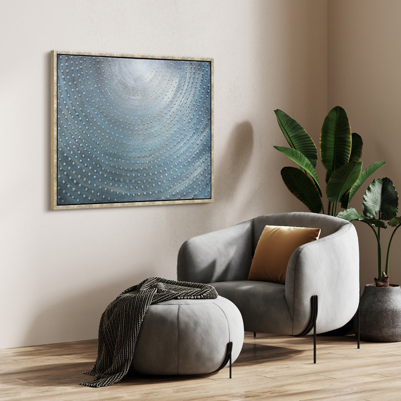Cosmic Swirl Textured Metallic Hand Painted Blue Framed Canvas Wall Art