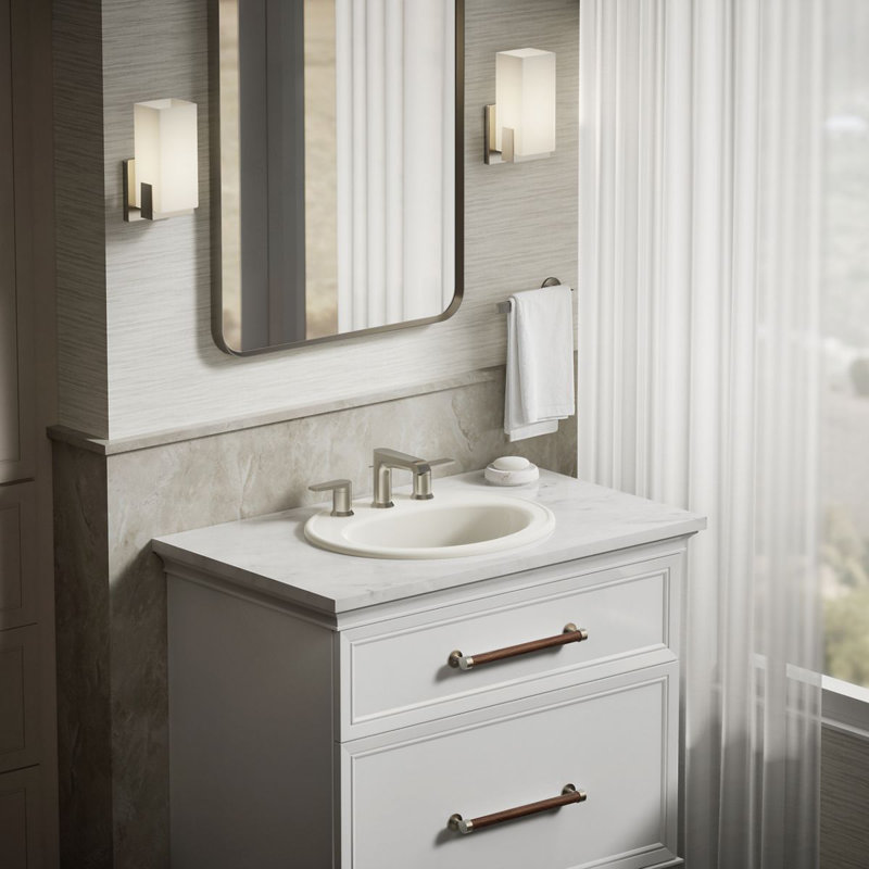 Pennington Ceramic Oval Drop-In Bathroom Sink with Overflow, Biscuit, 8'' Centers
