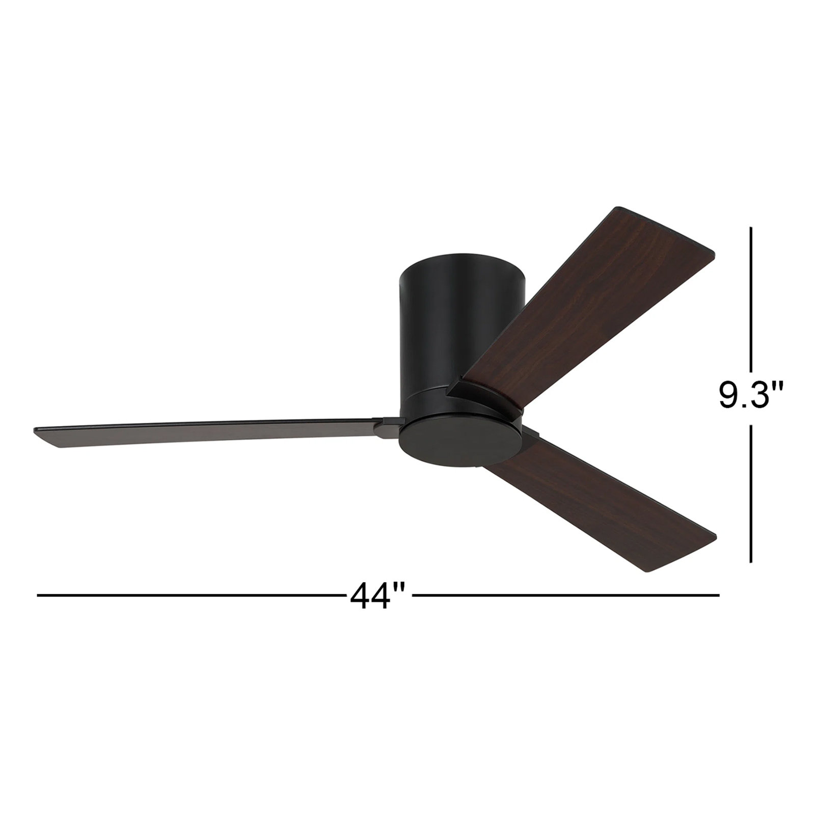 Salma 3 Blade Ceiling Fan, 9.3" H x 44" W, Midnight Black/American Walnut Reversible Blades, Midnight Black