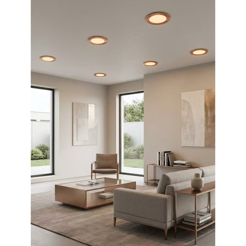 E2 Lighting 8" 18W Gold Ultra-Thin LED Recessed Downlight with 12W Emergency Battery Backup, 5 CCT, TRIAC Dimmable