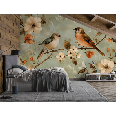 Vintage Birds Mural – Floral Botanical Wallpaper Wall Art