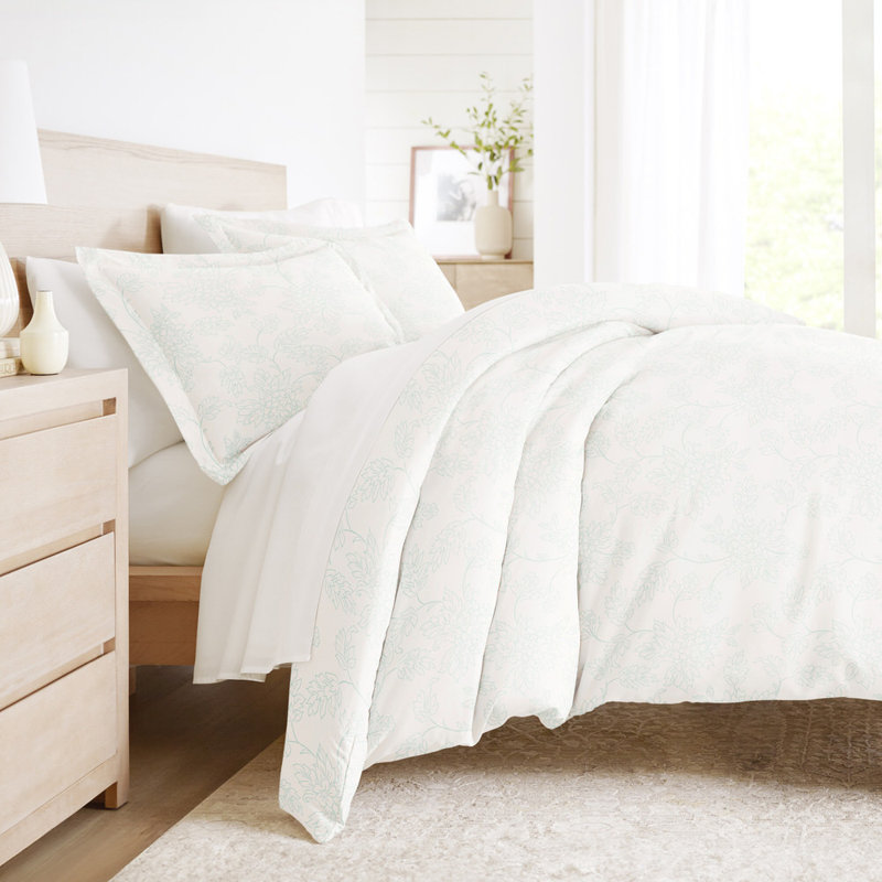 Duvet Cover Set Patterned Microfiber Ultra Soft Bedding in Vines, King Duvet Cover + 2 Standard Shams, Teal