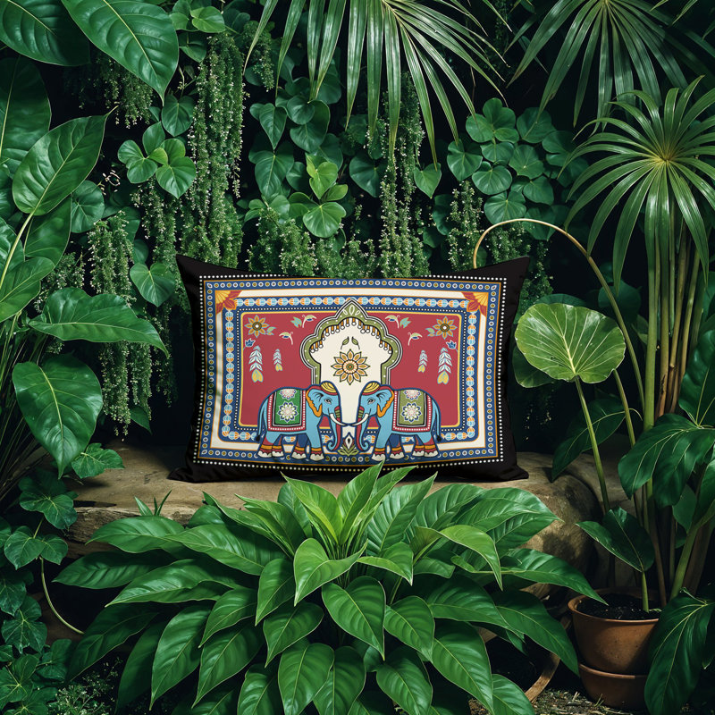 Oreiller rectangulaire réversible intérieur / extérieur Rikita Elephant, Rectangle 18"H x 25"W
