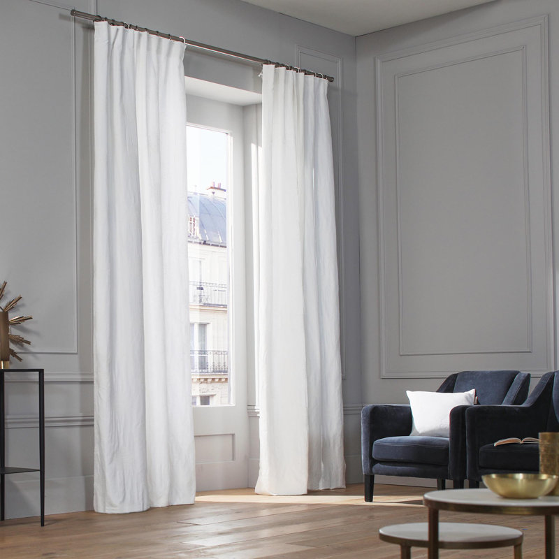 Duomo Cotton Blend Room Darkening Single Curtain Panel, White, 52.4" W x 112.2" L